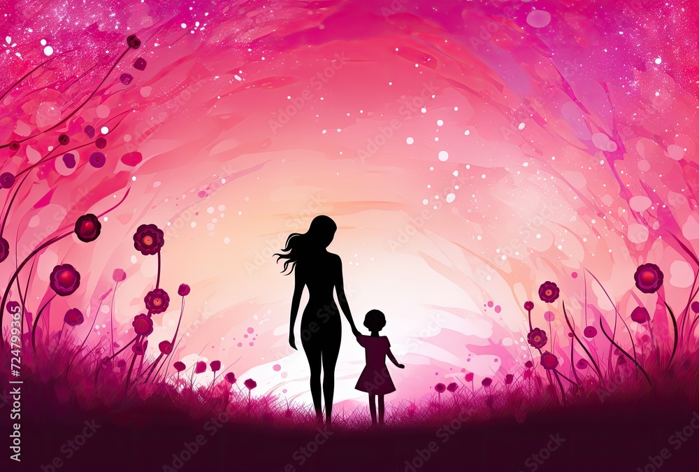 An endearing backdrop for Mother's Day celebrations, showcasing a mother and daughter moment, with space available for text. An endearing backdrop for Mother's Day celebrations, showcasing a mother and daughter moment, with space available for text.