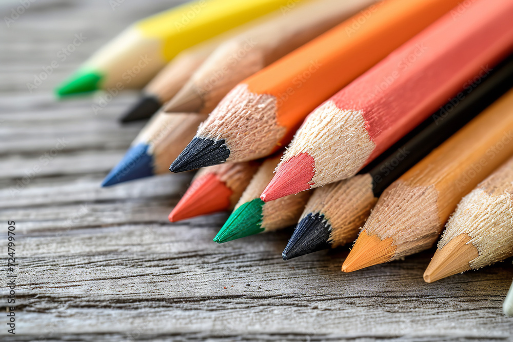 Children's pencil on a wood table Children's pencil on a wood table