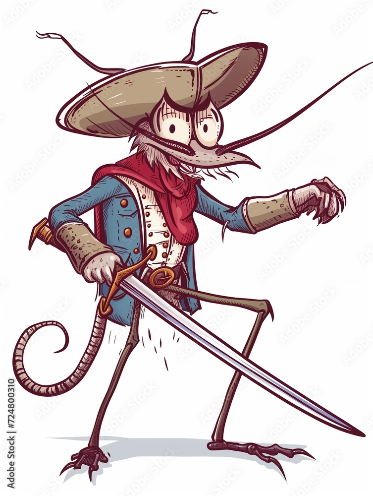 Mosquito cartoon caricature as a musketeer holding a stinger sword ...