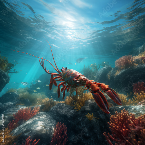 lobster in the coral field
