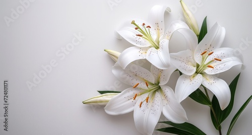 fresh white lilies on a white background