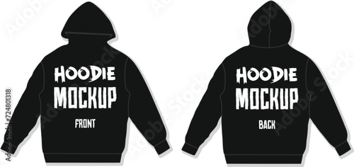  Classic Black hoodie vector mockup template with fashion style. Hoodie vector template front and back view illustration oversized. black and white color hoodie mockup. drop shoulder for unisex.