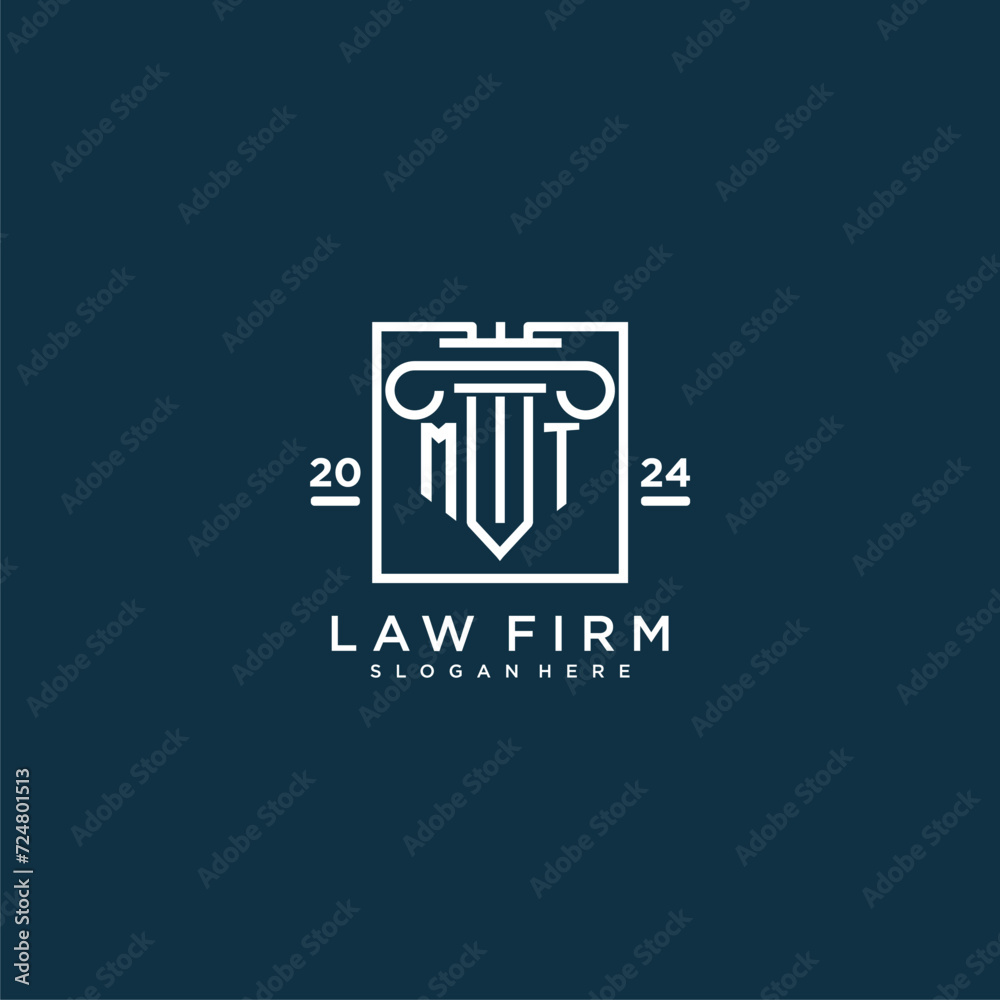 MT initial monogram logo for lawfirm with pillar design in creative square MT initial monogram logo for lawfirm with pillar design in creative square