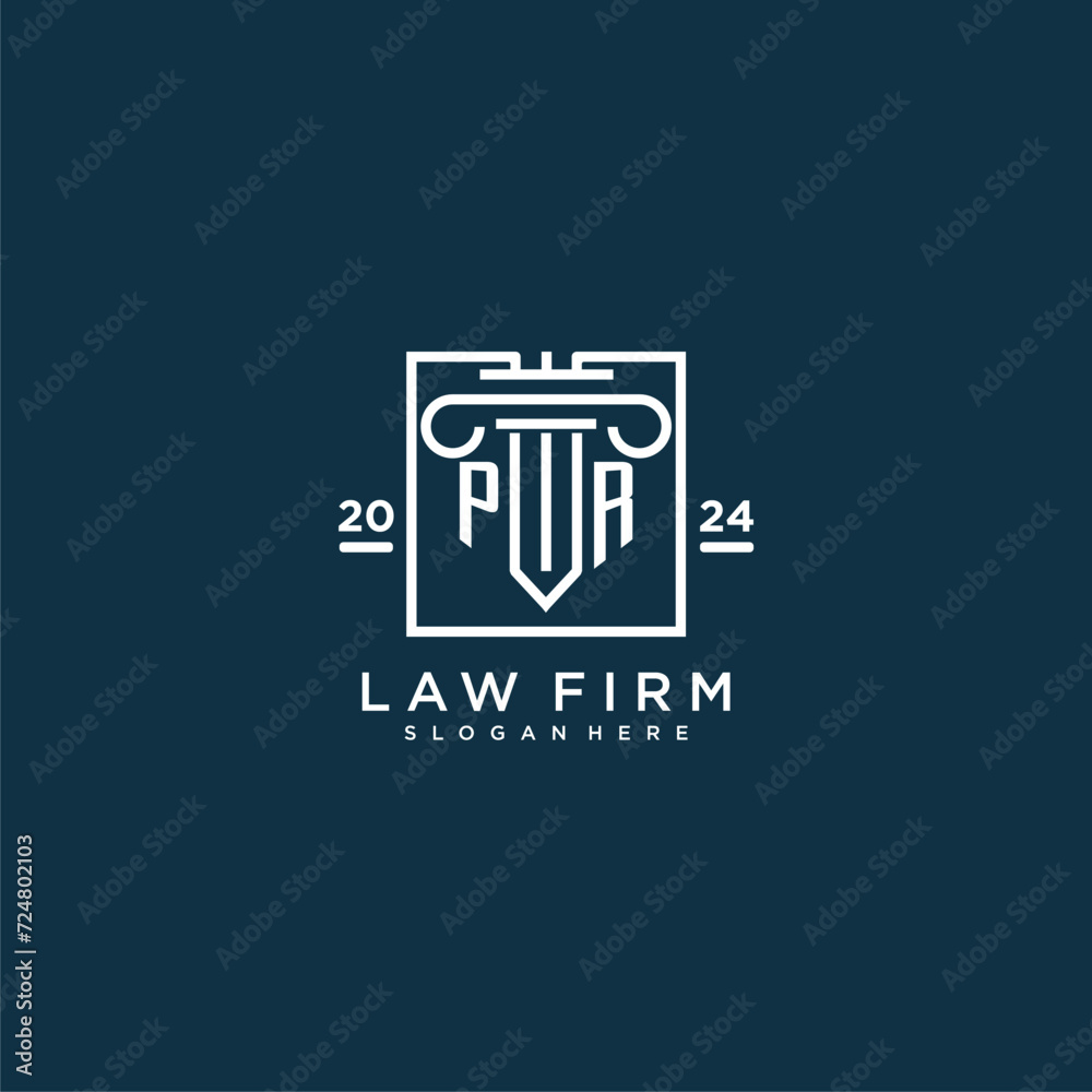 PR initial monogram logo for lawfirm with pillar design in creative square PR initial monogram logo for lawfirm with pillar design in creative square