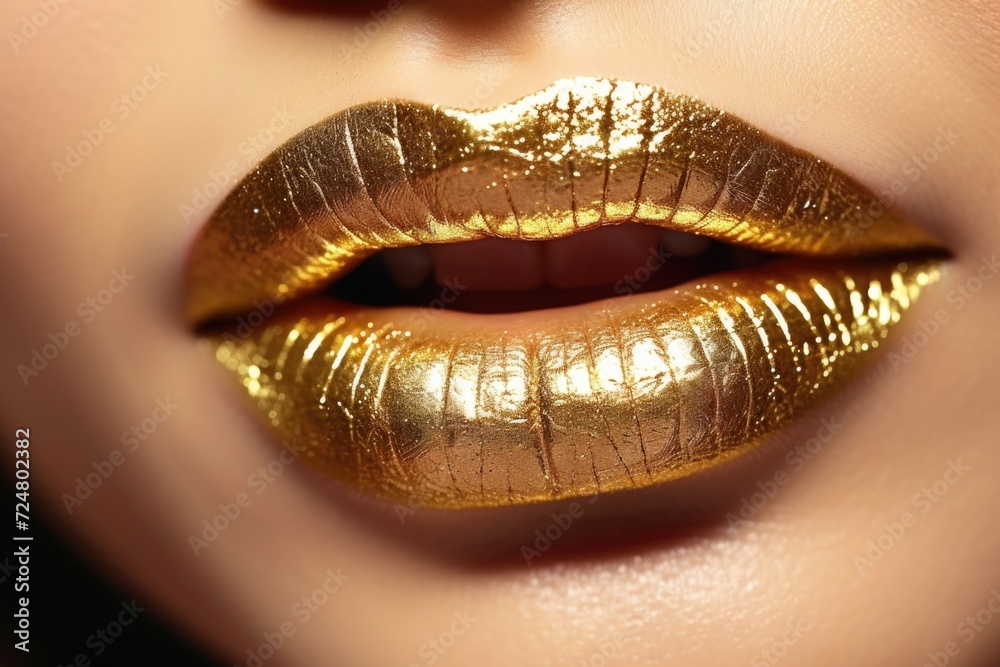 Woman's lips with gold lipstick. Perfect for beauty and fashion related projects Woman's lips with gold lipstick. Perfect for beauty and fashion related projects