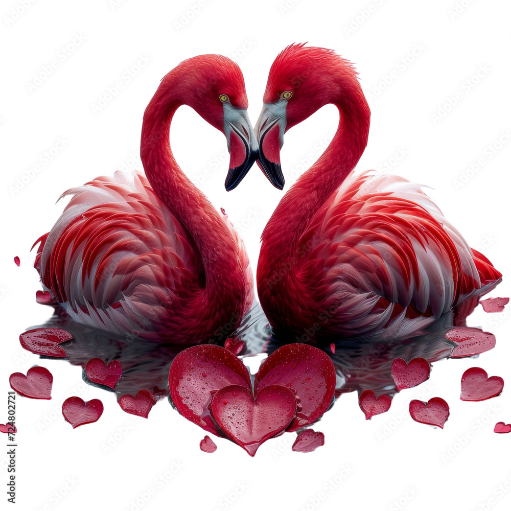 Naklejka premium Flamingos Perched on a Body of Water