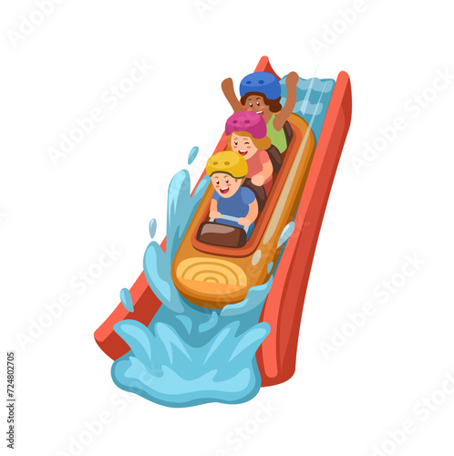 Water Coaster Ride Cartoon Illustration Vector