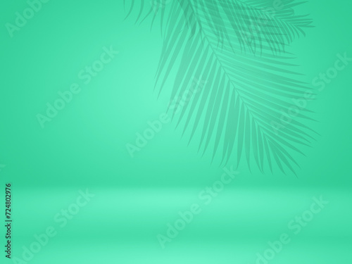 background with a palm tree shadow on it or summer background with coconut or tropical leaves. studio interior room with tropical palm shadow. Minimal summer product stage platform mockup design. 