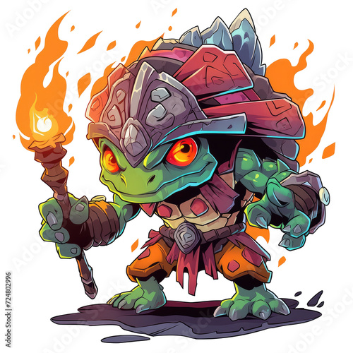 illustration of a turtle cartoon character carrying a torch