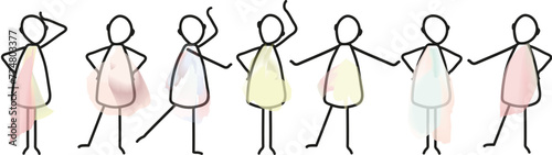 Abstract figurines of women in dresses. Different moods.