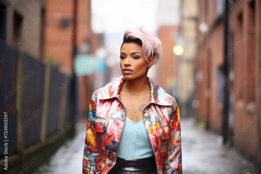 Fototapeta premium punk fashion model in a graffitifilled alley