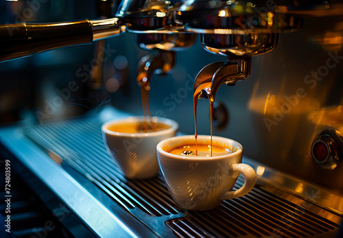 Coffee machine making two espressos photo