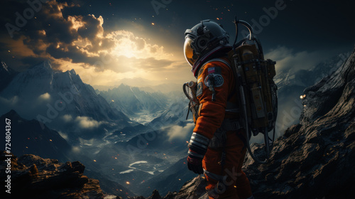 astronaut explores planet outer space photo