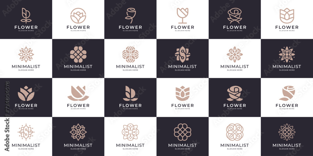 Fototapeta premium Floral ornament logo and icon set. Abstract beauty flower logo design collection.