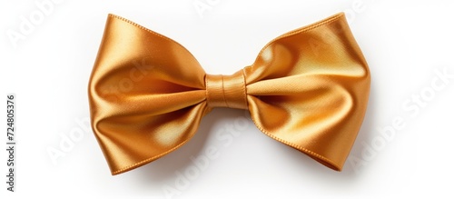 Realistic shiny Satin Gold Bow and Ribbon with shadow place in the middle to decorate your wedding invitation card,