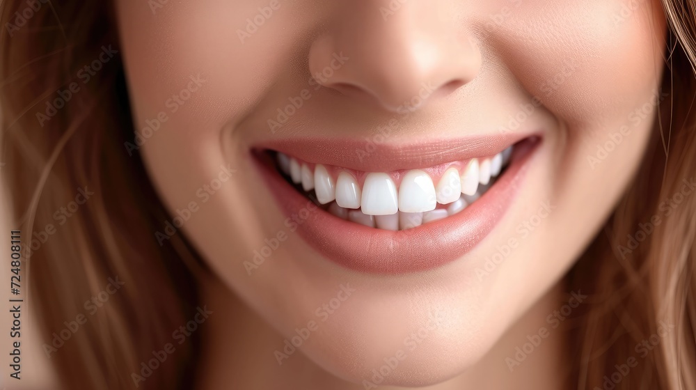 Female smile with natural white teeth closeup Female smile with natural white teeth closeup