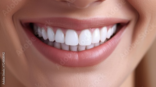 Female smile with natural white teeth closeup