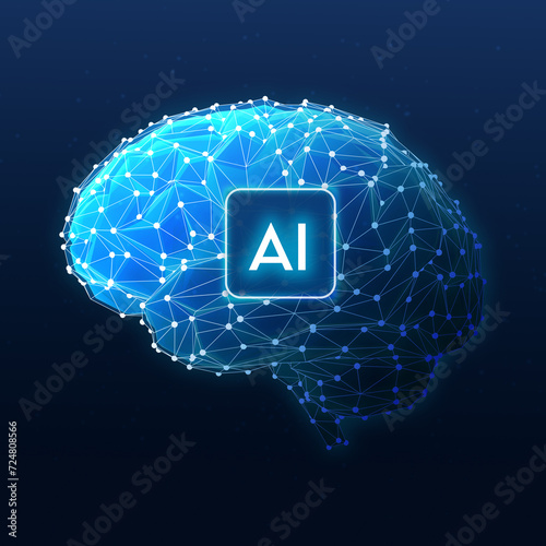 brain low polygon Artificial intelligence concept 3d illustration on dark background