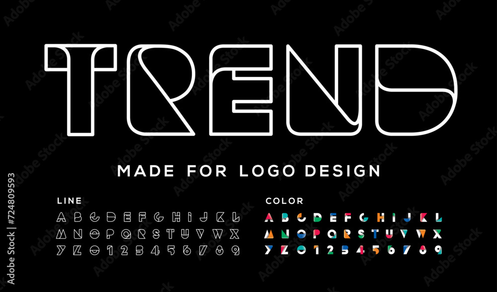 Made for logo. Creative Design vector Font of twisted Ribbon for Title, Header, Lettering, Logo. Funny Entertainment Active Sport Technology areas Typeface. Colorful rounded Letters and Numbers. - obrazy, fototapety, plakaty 