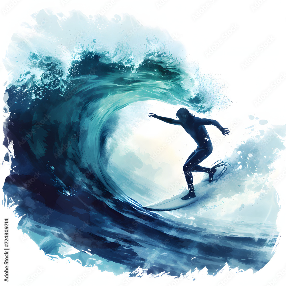 A person surfing a giant wave isolated on white background, photo, png
