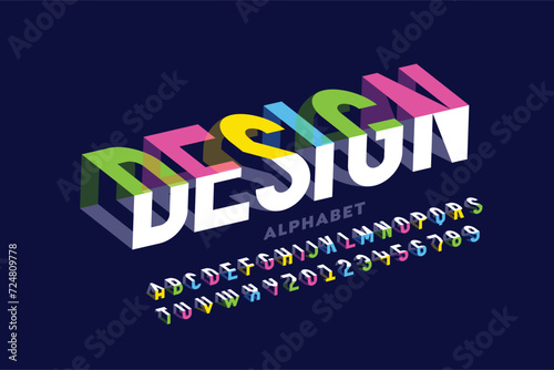Bending 3D style font design, typography design, alphabet letters and numbers vector illustration photo