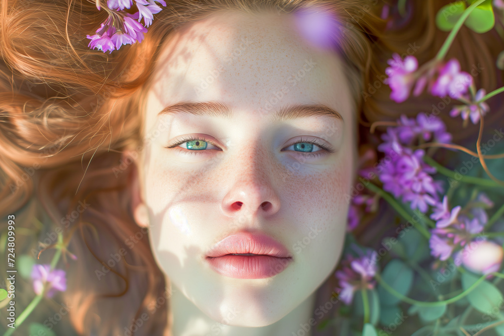 Portrait of a pretty girl with flowers, March, International Women's Day Portrait of a pretty girl with flowers, March, International Women's Day