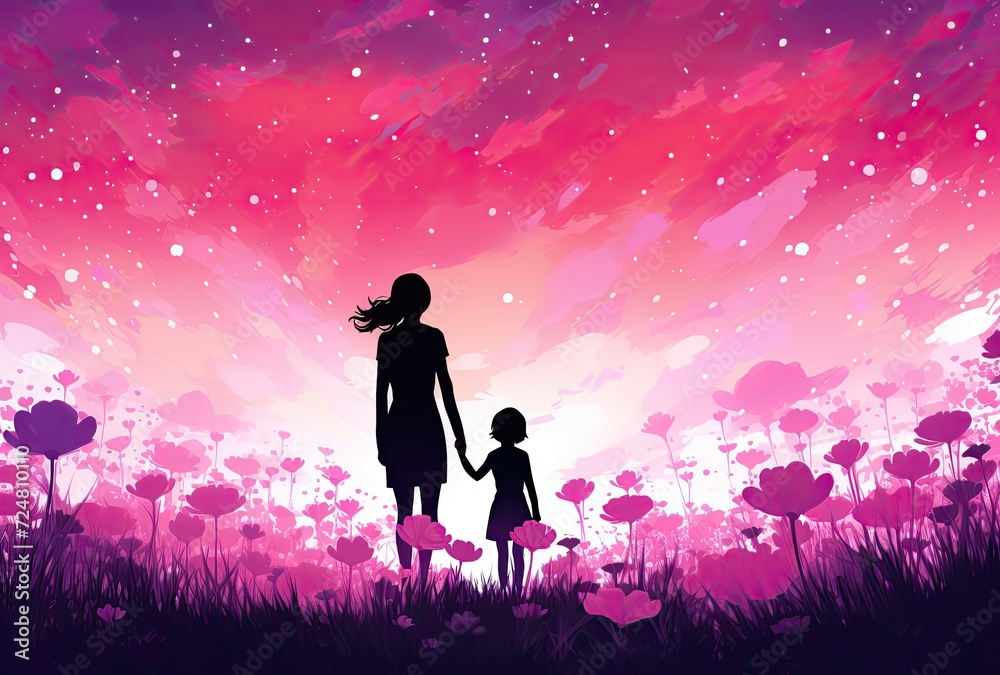 An endearing backdrop for Mother's Day celebrations, showcasing a mother and daughter moment, with space available for text. An endearing backdrop for Mother's Day celebrations, showcasing a mother and daughter moment, with space available for text.