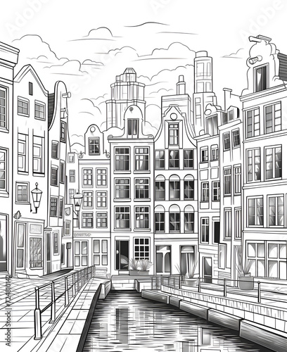 Amsterdam Coloring Page, Ai generative © Romain