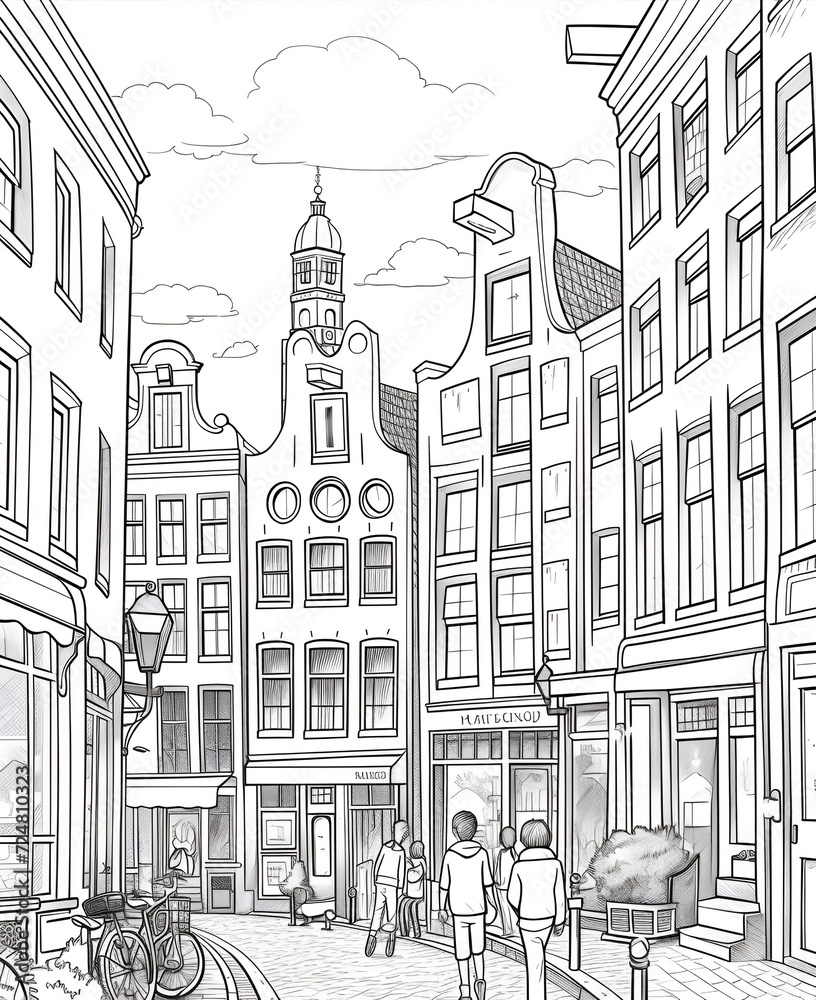Amsterdam Coloring Page, Ai generative