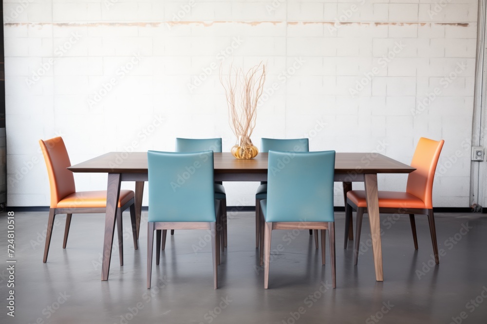 dark-toned rectangular table with matching tall-back chairs dark-toned rectangular table with matching tall-back chairs