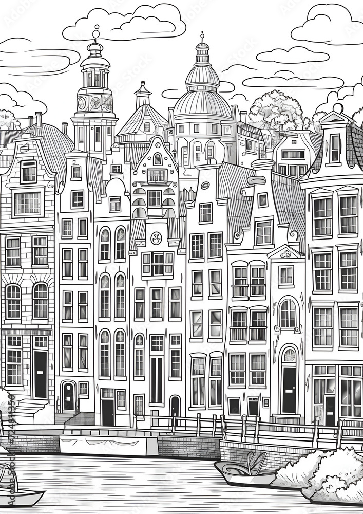 Amsterdam Coloring Page, Ai generative