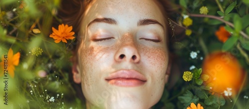 A woman finds inner peace and rejuvenation through relaxation and nature's growth, inspired by faith and therapeutic practices like reiki and organic skincare.
