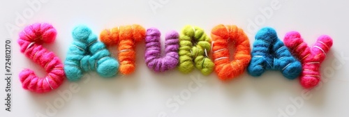 The word Saturday in colorful felt letters on white background © FrankBoston
