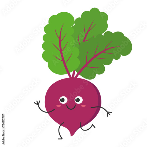Beet character cartoon run joy cute smile face vegetable beautiful vector illustration.