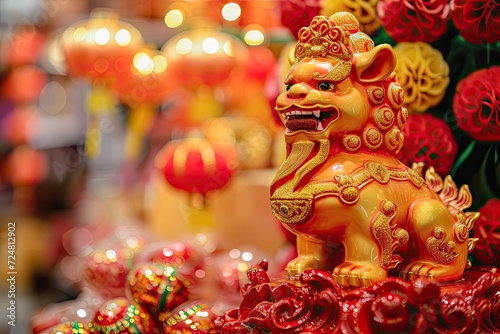 Chinese lion statue inside a Chinese temple © alauli