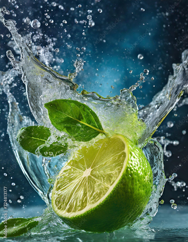 Owoce Limonki w wodzie. Generative AI - obrazy, fototapety, plakaty 
