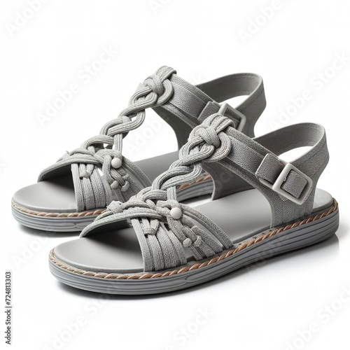 Grey women's sandals isolated on a white background