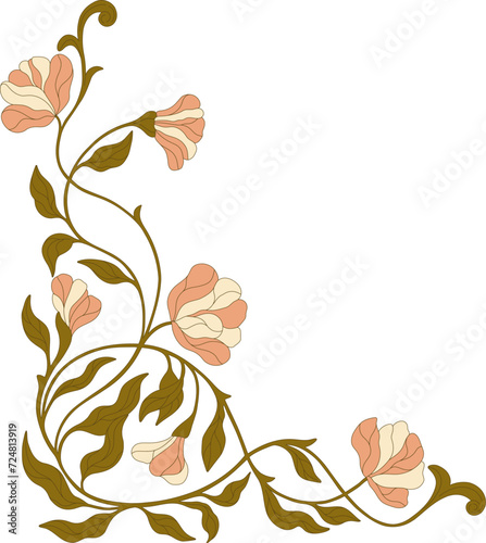 Art Nouveau floral corner. Decorative element. Vector.