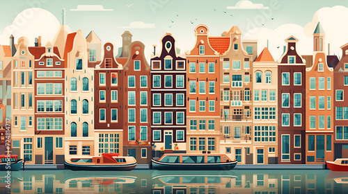 Amsterdam City Design Desktop Wallpaper, AI generative