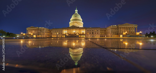  US Capitol building at sunset, Washington DC, USA. Big Panorama.