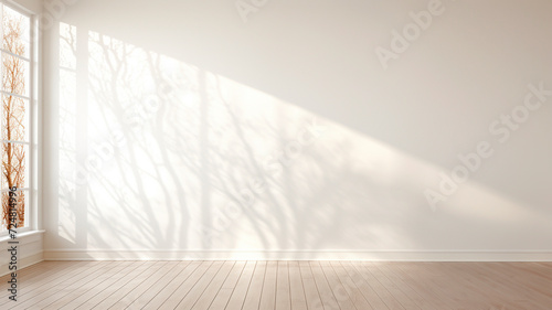 white wall, shadows from the sun on the wall, minimalism