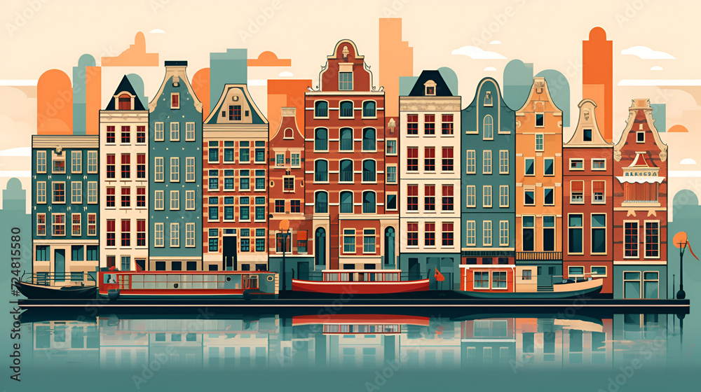 Amsterdam City Design Desktop Wallpaper, AI generative