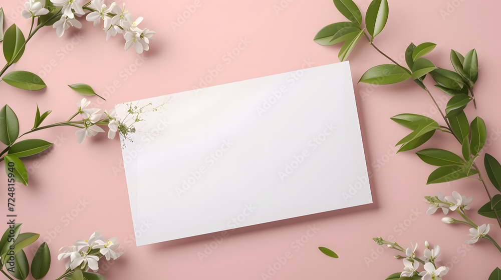 Elegant Floral Wedding Invitation Mockup on Pink Background