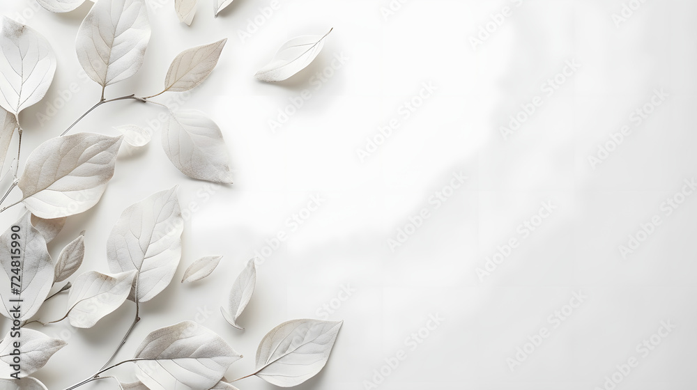 White Leaves Elegant Minimalist Background with Shadows White Leaves Elegant Minimalist Background with Shadows