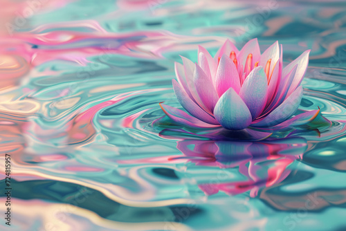 Serene Lotus Flower Blossoming on Rippling Waters Radiating Peaceful Energy and Zen Tranquility