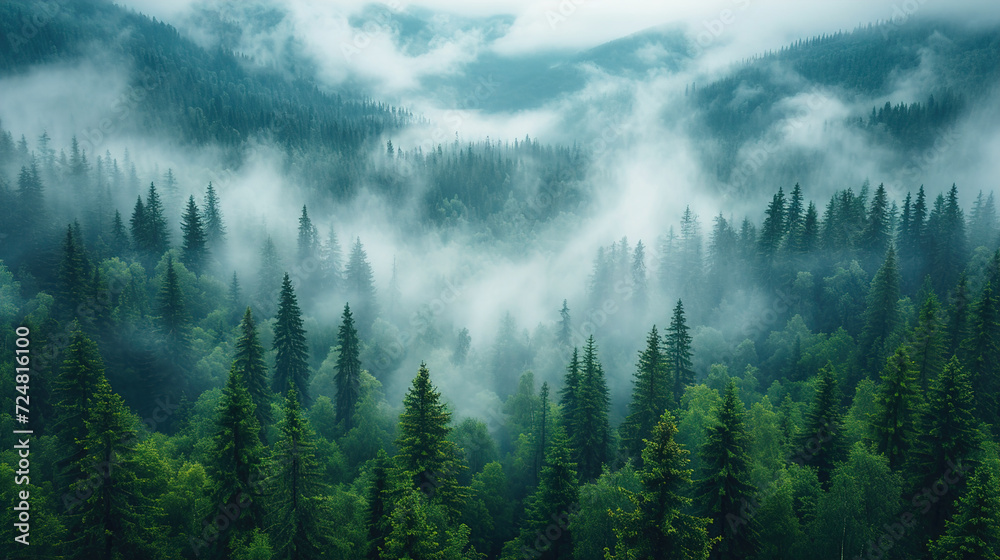 A Captivating View Of Fog and Mystical Woodland Moody Forest Landscape