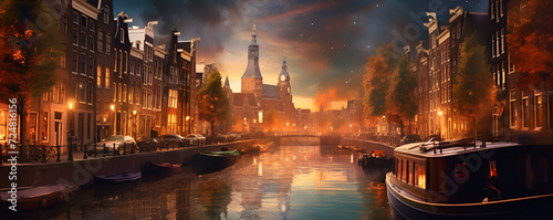 Amsterdam City Design Desktop Wallpaper, AI generative