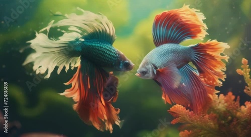 the beauty of two beautiful colorful betta fish photo