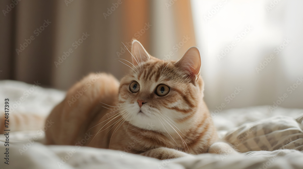 Alert Ginger Cat on a Cozy Bed Alert Ginger Cat on a Cozy Bed