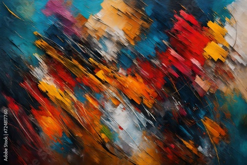 Abstract art background. Oil painting on canvas. Multicolored bright texture. Fragment of artwork. Brushstrokes of paint. Modern art